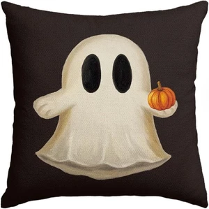 Geist Kürbis Halloween schwarz Überwurf Kissenbezug, 18 x 18 Zoll Urlaub Bauernhaus - Bild 1 von 2