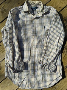 Vintage 90s Polo Ralph Lauren Preppy Button Up Shirt Size M White Yellow Blue - Picture 1 of 12