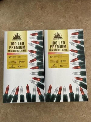 NOVO Duas Caixas 100 Luzes LED Premium Miniatura Candy Cane Vermelho e Branco 33 Pt Ea - Imagem 1 de 4