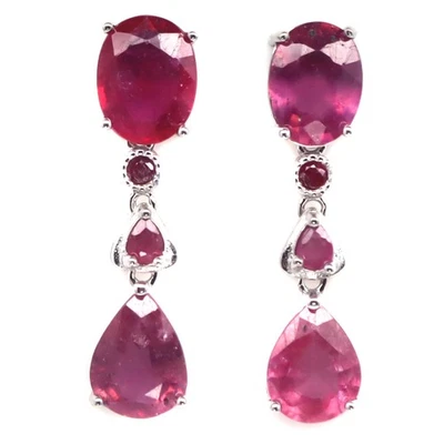 925 Sterling Silber Rot Rubin Gemacht IN Thailand Geburtsstein Schmuck Ohrringe - Bild 1 von 4