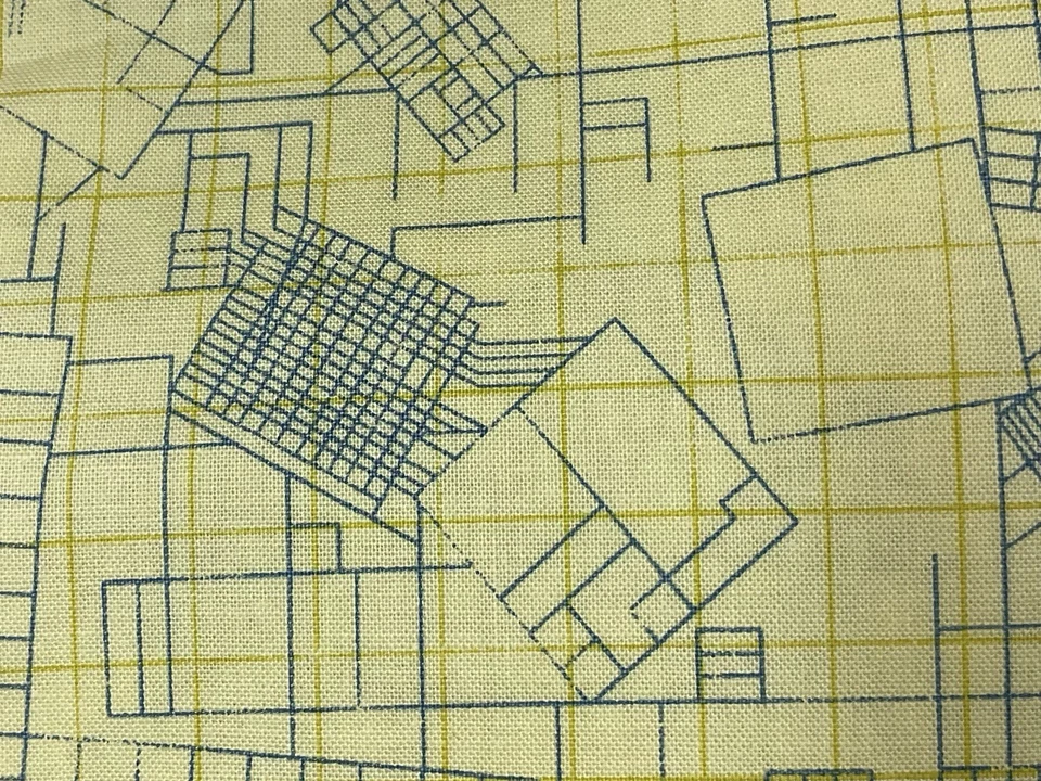 Colección 1 Yarda Amarillo Con Líneas Estampadas Azules CF “44” Ancho 100% Algodón Foto 1 de 1