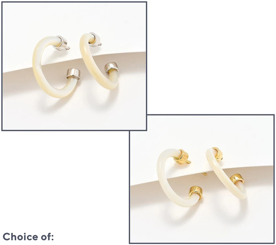 Affinity Gems Carved Opaque White Gemstone 3/4" Gold-Over SS Hoop Earrings - Image 1 of 1