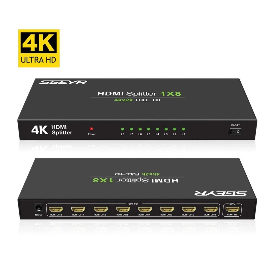 Splitter HDMI 1x8 4Kx2K HDMI 1.4 3D HDCP 1 In 8 Out Amplificato TV Monitor 1080p - Immagine 1 di 4