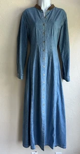 Vintage 90s Old School Denim Button Up Maxi Dress 8 Western Prairie Cottagecore - Picture 1 of 9