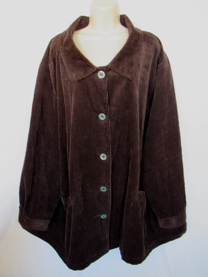 WOMAN WITHIN 5X brown button pockets long sleeve collar COTTON CORDUROY JACKET - Image 1 of 4