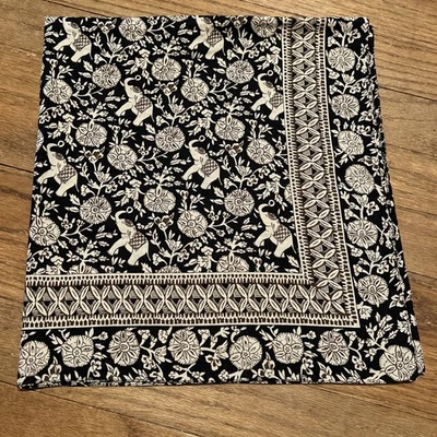 Vintage Banana Republic Asian Print Cotton Scarf Black And Khaki Elephants EUC - Image 1 of 4