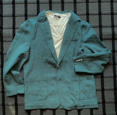 Мужская льняная хлопковая летняя легкая повседневная блейзерная куртка пальто дышащая мягкая. - Изображение 1 из 3