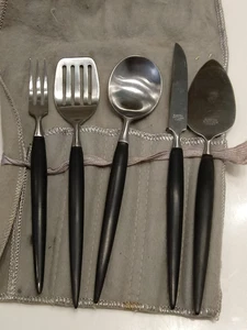 Vintage Mid Century Electra Stainless Ebony Barware Utensils Set Of 5 Japan - Picture 1 of 3