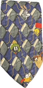 Cravatta classica vintage 1996 Looney Tunes Mania 54" Taz Daffy Tweety Bugs Bunny ecc - Foto 1 di 5