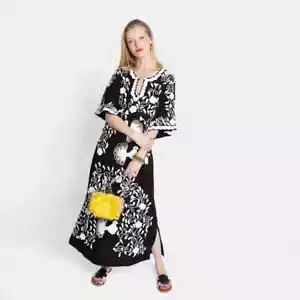 Frances Valentine Katy's Pfau Kaftan Kleid mit Taschen schwarz/weiß Größe 6 - Neu mit Etikett - Bild 1 von 14