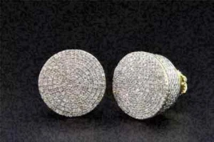 14K Yellow Gold Plated Round Lab-Created Diamond Women/Men Cluster Stud Earrings - Picture 1 of 4