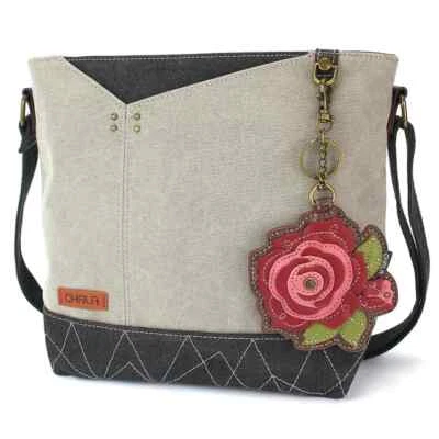 New CHALA PRISM Crossbody Bag Grey Gray RED ROSE Flower Coin Purse Canvas gift - Image 1 of 4