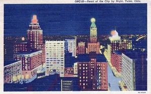 Heart Of The City By Night Tulsa Okla Postcard Marlow Okla to Tenn 1953 Posted - Picture 1 of 2