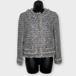 J. Crew Multicolor Tweed & Fringe Zip Front Jacket Size 4 Style# E7274 - Picture 1 of 14