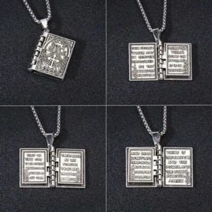 Openable Holy Bible Book Pendant Necklace Prayer Bible Verse Faith on God Unisex - Picture 1 of 12