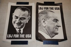 lot of 2 1964 Old LBJ FOR THE USA Political Advertising Poster Vintage Original - Picture 1 of 8