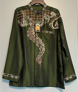 Scotch & Co. Moslem Taqwa Panjang Green Embroidered Men's Islamic Shirt Lg - Picture 1 of 10