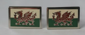 Welsh Dragon rectangular cufflinks nicely made in metal and cold enamel  - Bild 1 von 3