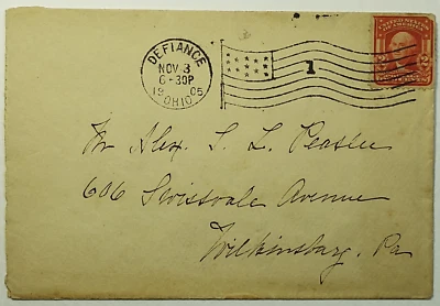 Defiance OH Rare 1902 2c Red Shield George Washington Flag Cancel Cover SC #319 - Image 1 of 2