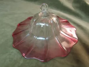 Art Glass Smoke Bell Rubina / Cranberry/Clear Ribbed Design Steuben Hand Made #1 - Picture 1 of 5