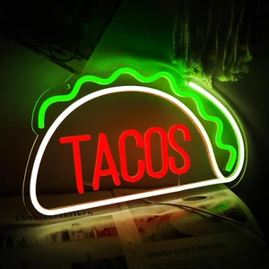Jfllamp Tacos Neon Signs for Wall Decor Neon Lights for Tortilla Shop Led Signs - Picture 1 of 12