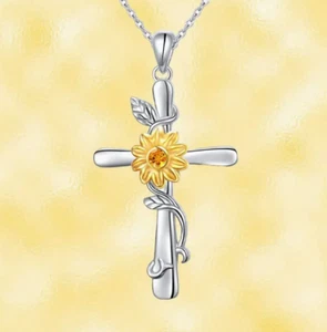 Necklace Pendant - Sunflower & Cross - Picture 1 of 3