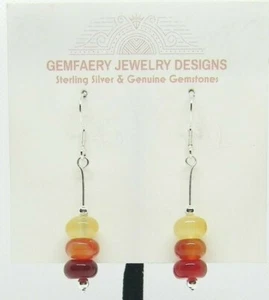 Sterling Silver Natural CARNELIAN Gemstone Dangle Earrings #1874...Handmade USA - Picture 1 of 6