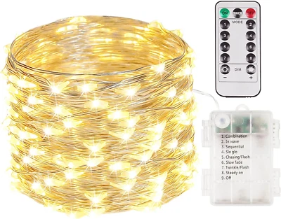 100 luces LED de hadas de 33 pies que funcionan con pilas con control remoto y temporizador, hadas de Navidad Foto 1 de 4