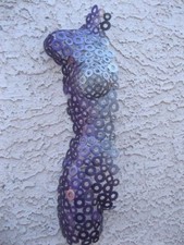 Purple Metal Wall Art Sculpture female torso Artist Holly Lentz 