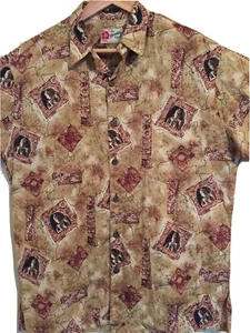 Hilo Hattie Hawaiian Shirt Mens Large L India Map Brown Cotton - Picture 1 of 11