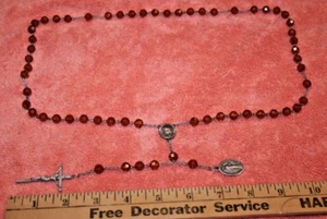 Vintage Rosary Crucifix with Amber Color Beads Measures 22 inches long - Picture 1 of 5