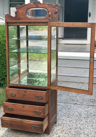 ANTIQUE 19TH C VICTORIAN TIGER OAK MEDICAL / PHYSICIANS CABINET ~~ CHINA CABINET Cover
