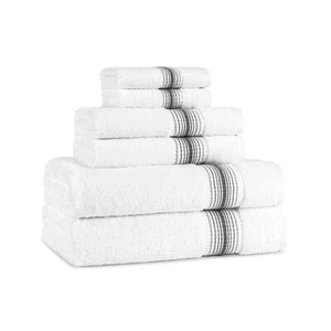 Aston & Arden Striped Turkish Bathroom Towel Set (6 Pc - 2 Wash, 2 Hand, 2 Bath) - Picture 1 of 31