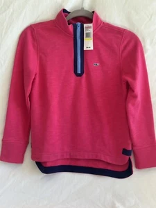 NWT Medium (10/12) Girls Vineyard Vines PINK w Blue trim Pullover 3/4 Zip - Picture 1 of 7