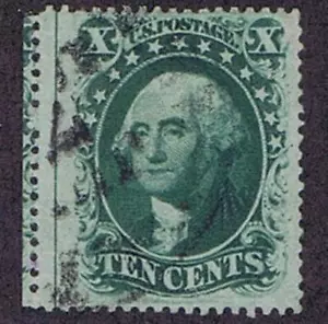 US 35 GEBRAUCHT 10c STRADDLE RAND EINZELN, MITTELLINIE LINKS, 1859, PF-ZERTIFIKAT. - Bild 1 von 2