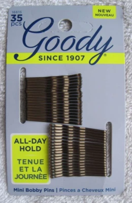 35 Goody All Day Hold Mini Bobby Slide Hair Pins Brown Metal Bobbies Pin ~1.25" - Image 1 of 4