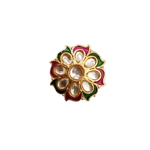 Ethnic Bollywood Style Gold Tone Indian Kundan Bridal Adjustable Cocktail Ring - Picture 1 of 7