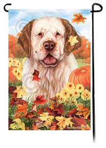 Bandera de jardín Falling Leaves - Clumber Spaniel naranja y blanco - Imagen 1 de 1