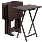 PJ Wood Folding TV Tray Tables with Compact Storage Rack, Espresso, 5 Piece Set