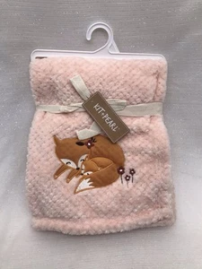 NEW Kit Pearl Baby Blanket Embroidered Fox Flowers Girls Security Textured Foxes - Picture 1 of 10
