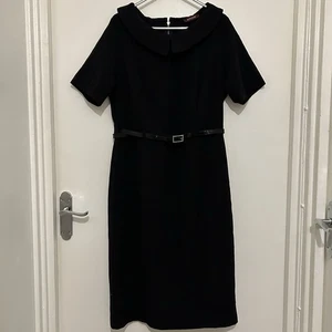 Schwarz Smart formeller Anzug Kleid Savoir Größe 14 tailliert Kurzarm mit Gürtel - Bild 1 von 11
