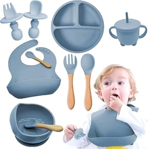 8 Stücke Baby Silikon Teller Kindergeschirr Sets Geschirrset Saugnapf Rutschfest - Bild 1 von 16