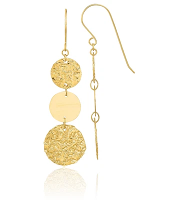 14K Solid Yellow Gold 3 Tier Round Dangle Earrings - Image 1 of 4
