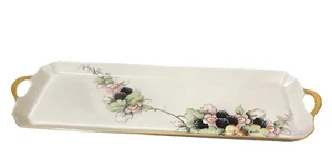 Antique Limoges Bavaria Style Hand Painted Tray Blackberries Gold Handles 19.75” - Picture 1 of 5