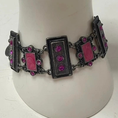Pulsera Chico's gris bruñido tono plata con diamantes de imitación rosa bisutería Foto 1 de 4