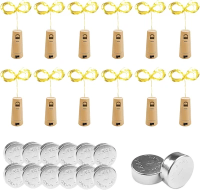 12 Pezzi Luci per Bottiglie Di Vetro, Tappi LED a Batteria per Bottiglie 2M Bian - Immagine 1 di 4