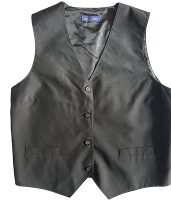 Neil Allyn Waitress Server Vest Sz M Black 4-Button Full Back Comfort Polyester - Image 1 of 4