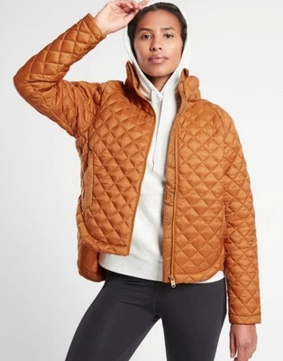 ATHLETA Whisper S/T Chaqueta Sin Plumas Sequoya Marrón Naranja Abrigo Pequeño Alto $199 Foto 1 de 4