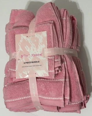 Betsey Johnson Pink Bath Towel Set Cotton Towel, Hand Towel, Wash Cloth 6 Pc NEW - Image 1 of 4