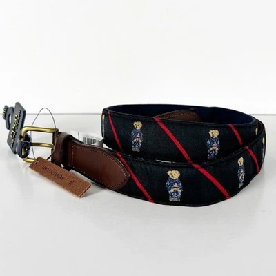 Nuevo con etiquetas Polo Ralph Lauren Oso Logo Cuero Ribete Cinturón Para Hombre Azul Marino Talla 36 Foto 1 de 4